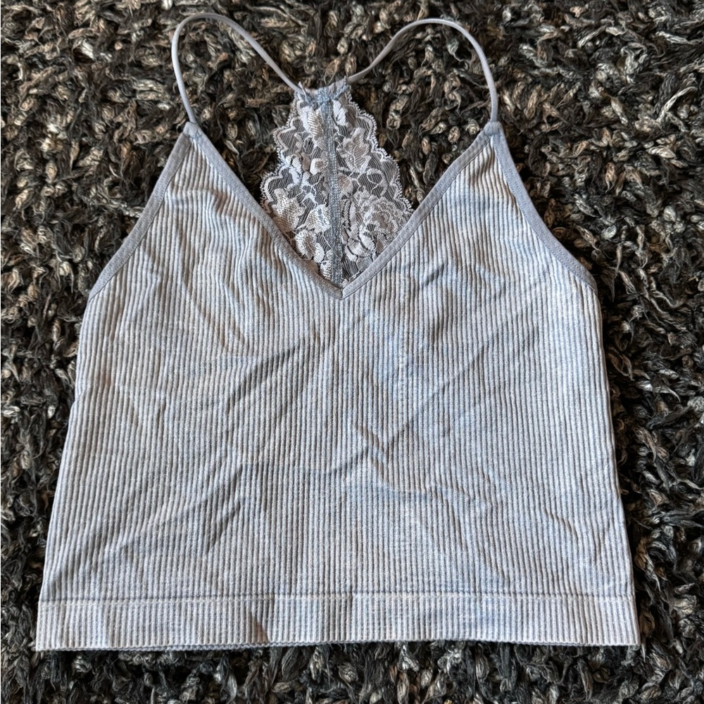 No Boundaries Gray Striped Lace-Back Camisole